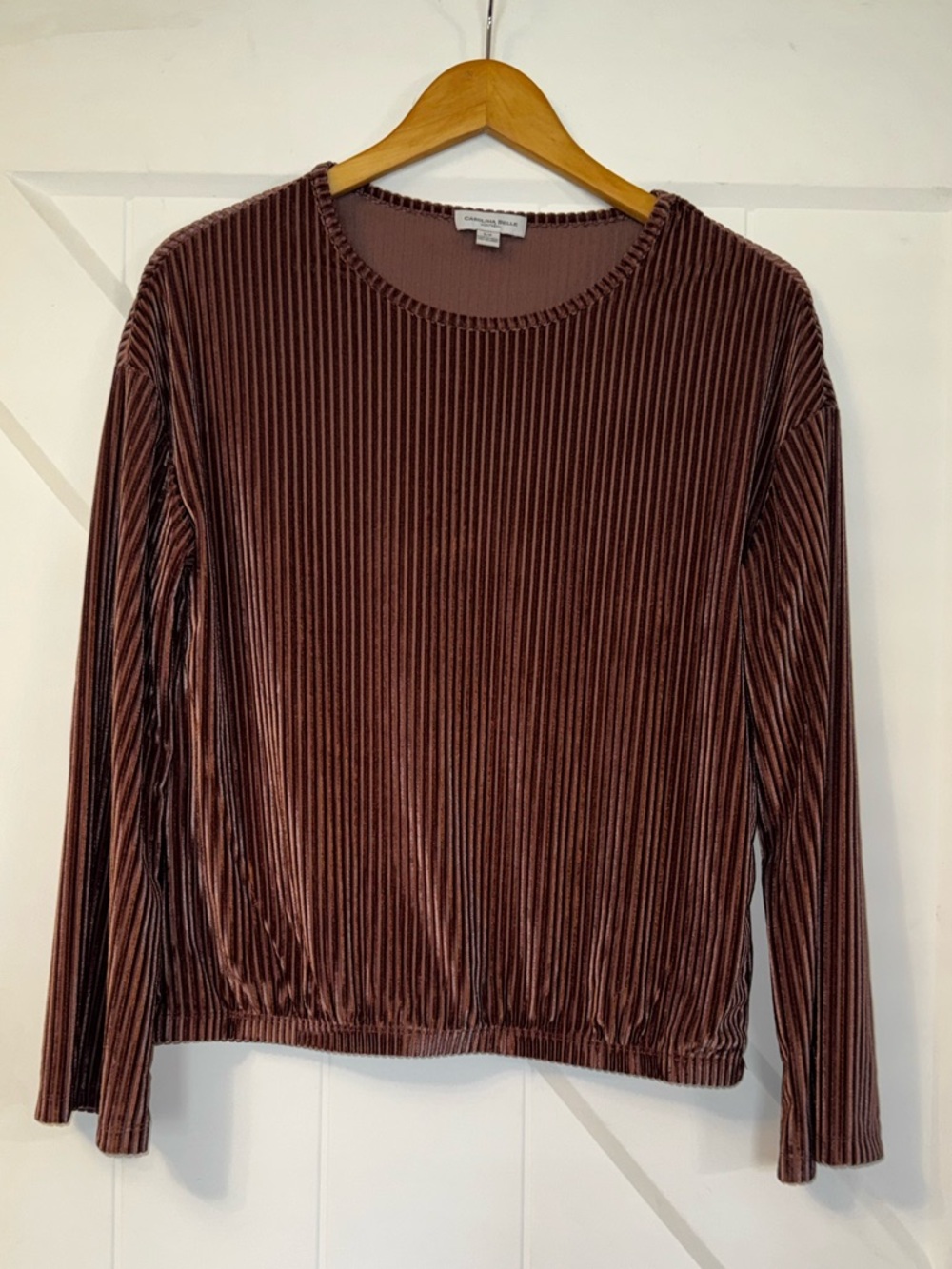 Like New Carolina Belle Montreal Velour Bell Sleeve Blouse, Rose Gold, Size S